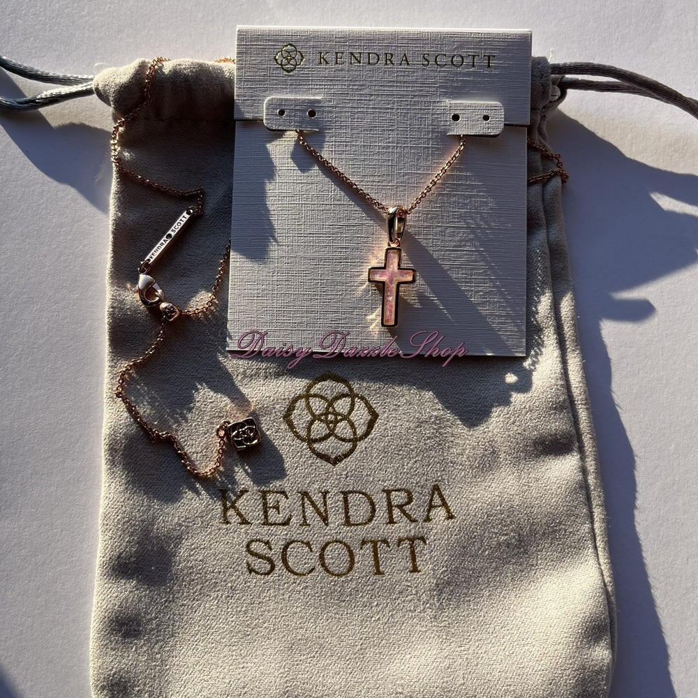 ✨Kendra Scott Cross Rose Gold Pendant Necklace in White Kyocera Opal✨ - Picture 3 of 8